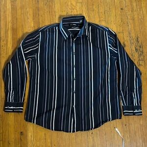 Casual Black and White Striped Button Down Shirt